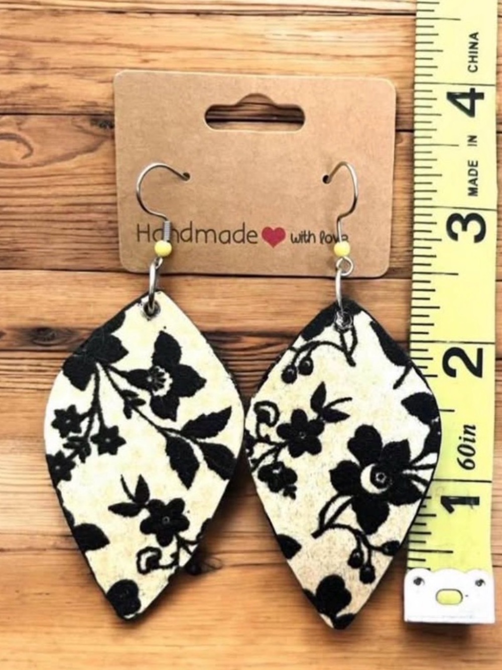 Double-Sided Velvet Decoupage Earrings: Boho Floral Paper on Wood
